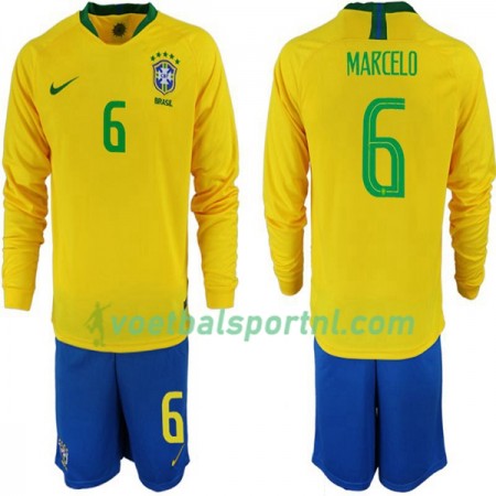 Brazilië Marcelo 6 Kind Thuis Tenue WK voetbal 2018 L/S